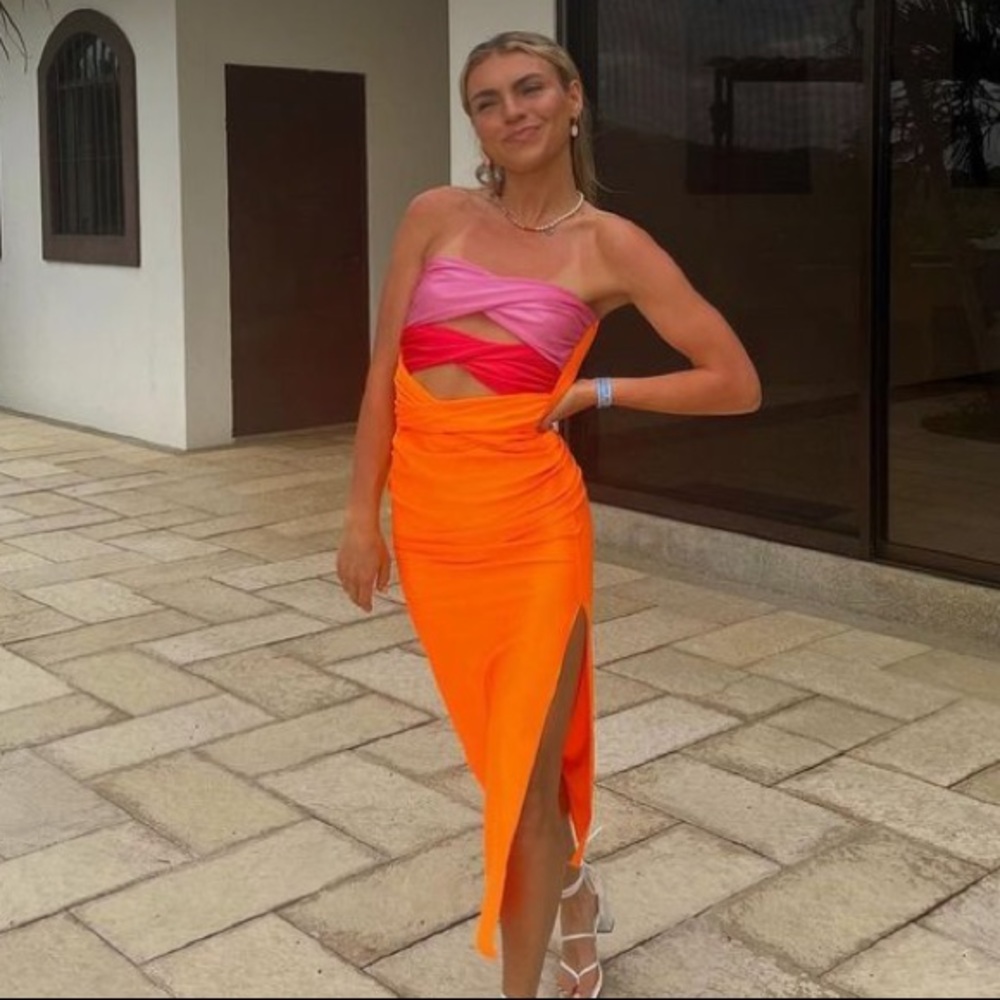 Brand new pink and orange strapless dress